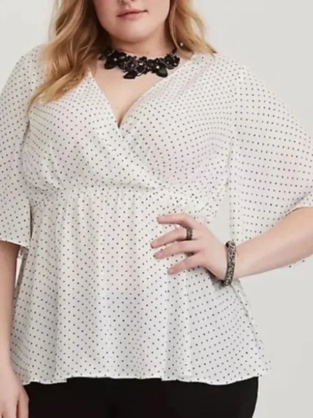 Torrid White with Black Polka Dots Peplum Blouse